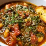 Bowl of authentic Tuscan Ribollita soup with vegetables and bread