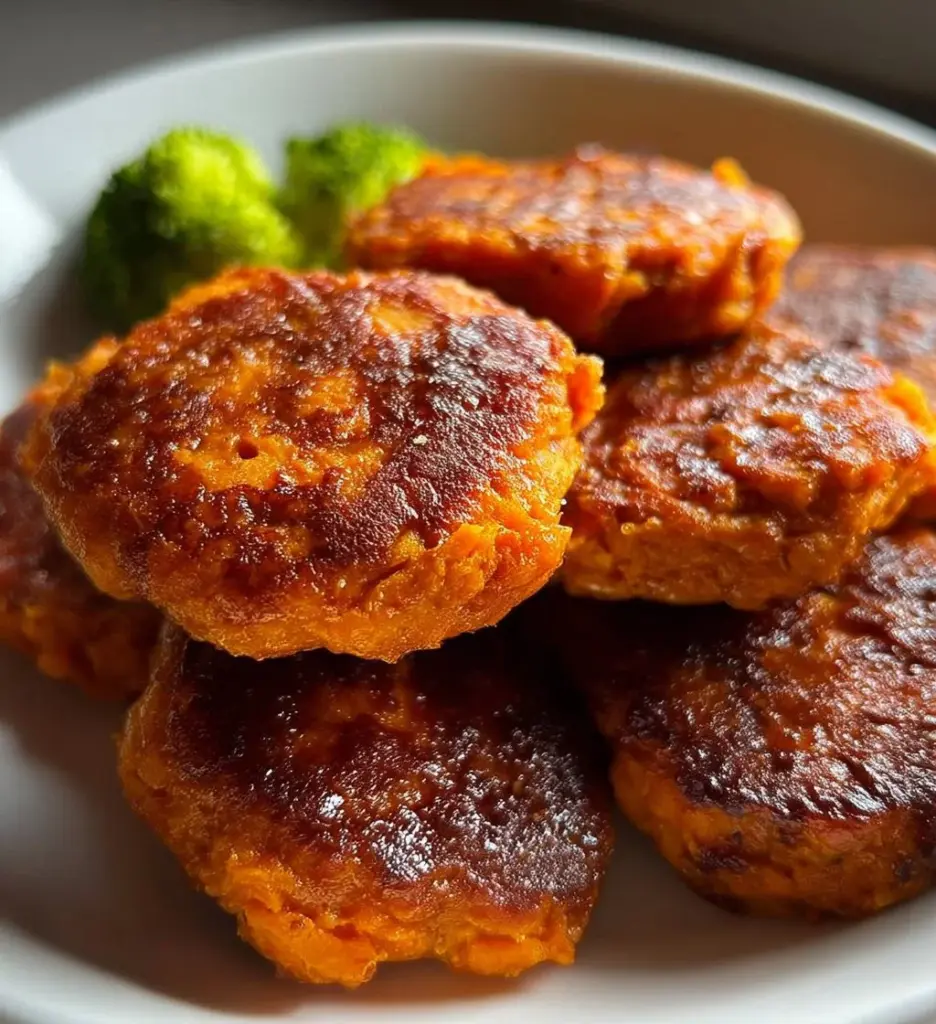 Toddler-friendly sweet potato apple patties served on a plate.