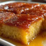 Turkish Semolina Cake (Revani) served with syrup on a decorative plate