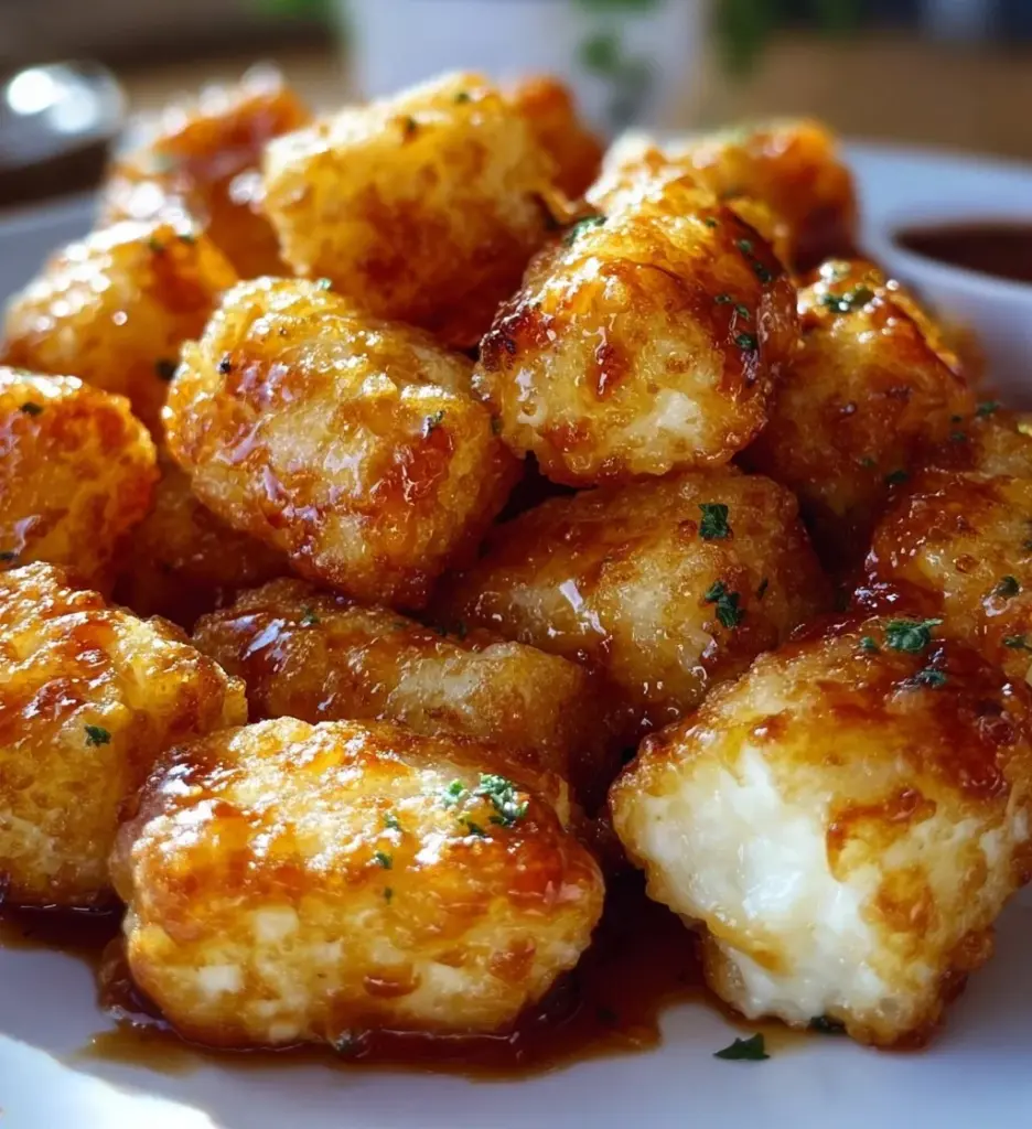 Delicious two ingredient cottage cheese tots on a serving plate