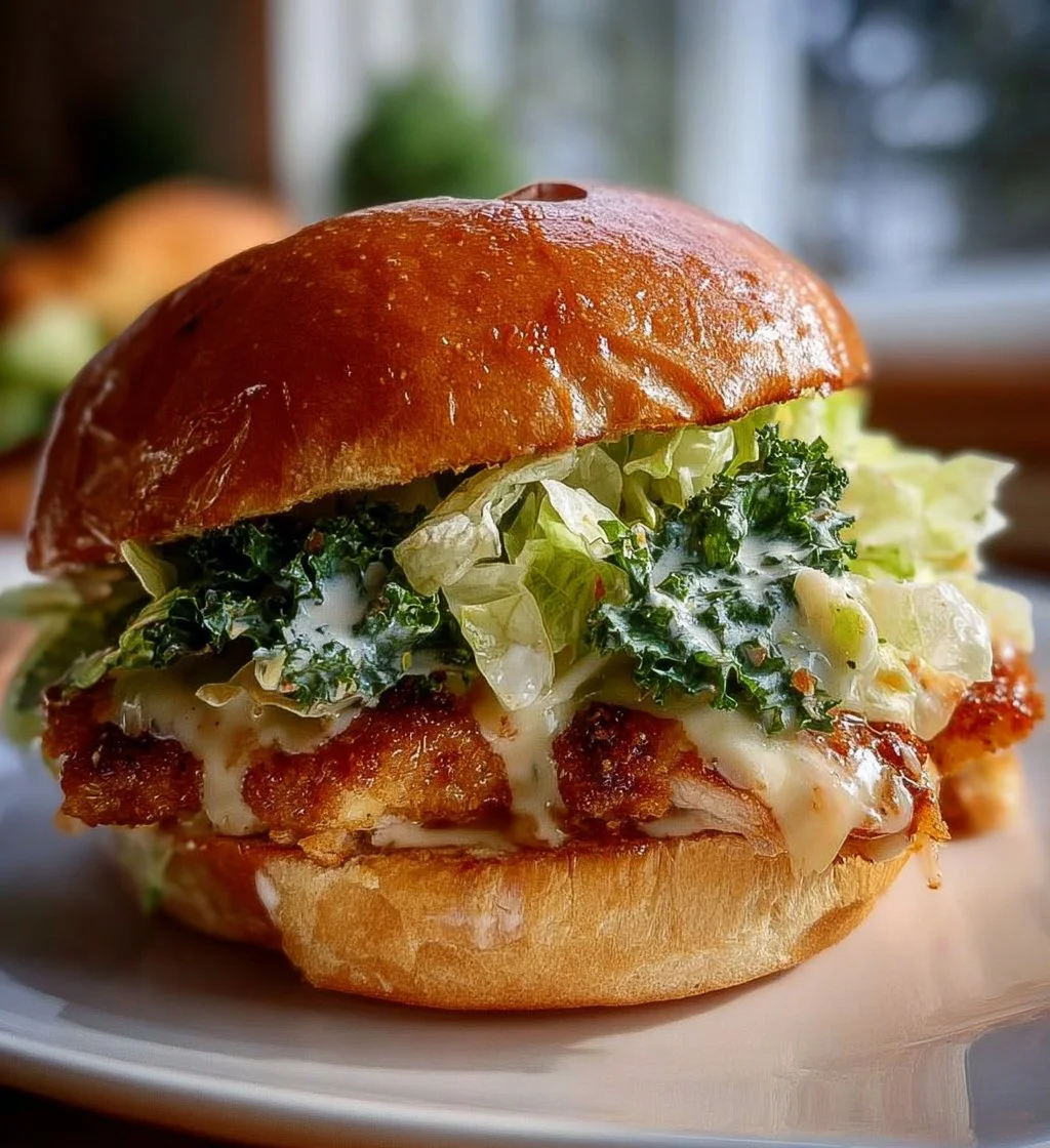 Ultimate Chicken Caesar Sandwich with crispy chicken and romaine lettuce