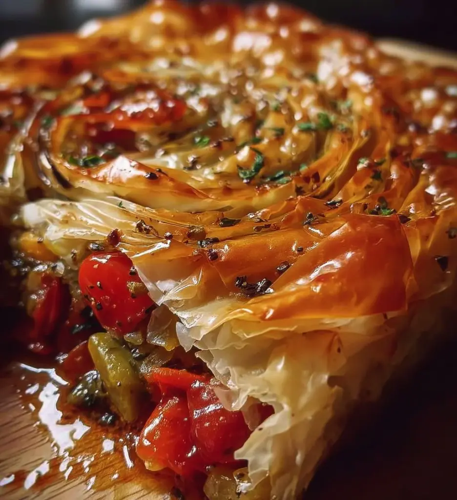 Savory Veggie Phyllo Bake filled with fresh vegetables and spices